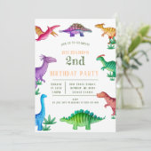 Kids Funny Dinosaur Thema Geburtstagsfeier Einladung (Stehend Vorderseite)