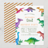 Kids Funny Dinosaur Thema Geburtstagsfeier Einladung (Vorne/Hinten)
