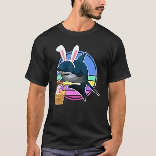 Kids Funny Oaster Bunny Hai mit Eierkörbe Rückzieh T-Shirt (Vorderseite)
