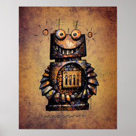 Kid's Funny Rusty Steampunk Robot Art Poster