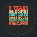Kids Funny Vintage 9th Birthday 9 Years Old Runder Aufkleber<br><div class="desc">Kids Funny Vintage 9th Birthday 9 Years Old 108 Months</div>