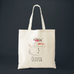 Kids Girly Christmas Blume Snowman und Name Tragetasche<br><div class="desc">Dieses bezaubernde Kinderdesign besticht durch einen einzigartigen Schneemann im Aquarellstil mit einer Christmassy-Garage. Außerdem steht Ihnen der Spielraum zur persönlichen Gestaltung der Tasche mit dem Namen Ihres Mädchens zur Verfügung. Das ideale Weihnachtsgeschenk für ein Schneemobil oder für eine junge Mutter,  die als Ferientauchertasche verwendet wird!</div>