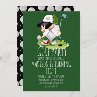 Kids Golf Balls Gnome Birthday Party Einladung
