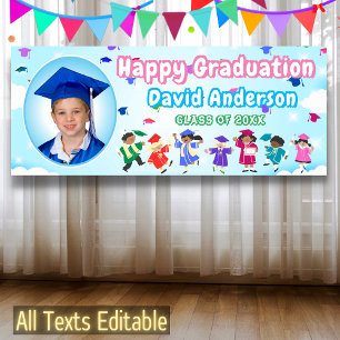 Kids Graduate Tossing Graduation Caps Niedliches F Banner