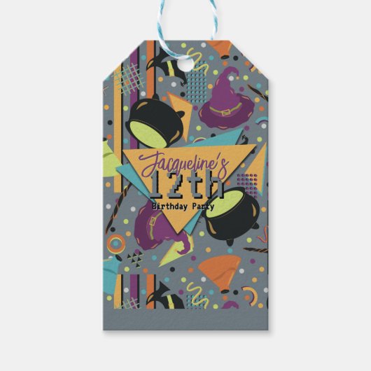 Kids Gray Retro Witchy Halloween Birthday Geschenkanhänger (Vorderseite)