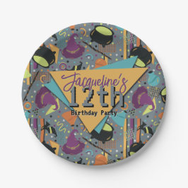 Kids Gray Retro Witchy Halloween Geburtstag Pappteller