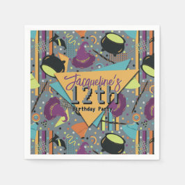 Kids Gray Retro Witchy Halloween Geburtstag Serviette