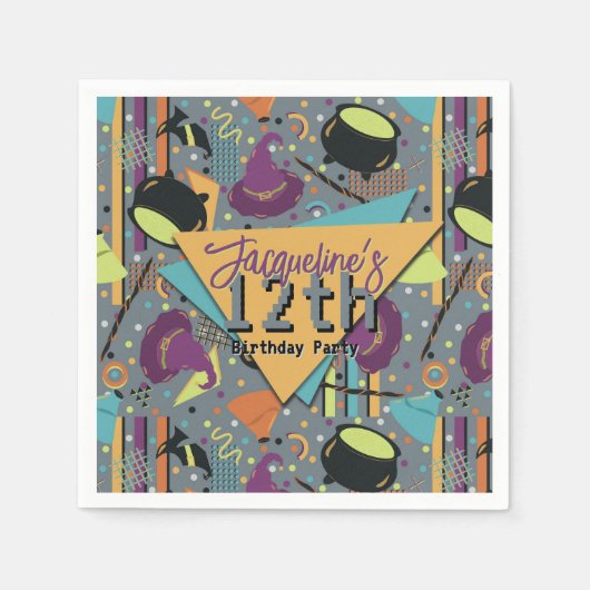 Kids Gray Retro Witchy Halloween Geburtstag Serviette (Vorderseite)