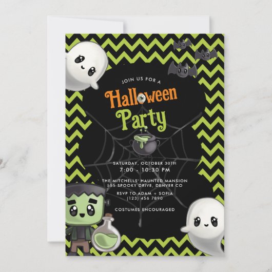 Kids Green Halloween-Party Einladung (Vorderseite)