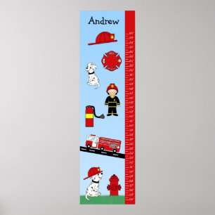 Kids Growth Chart Fire Truck Poster