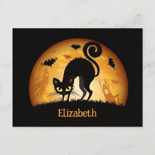 Kids Halloween Black Cat Custom Message Feiertagspostkarte