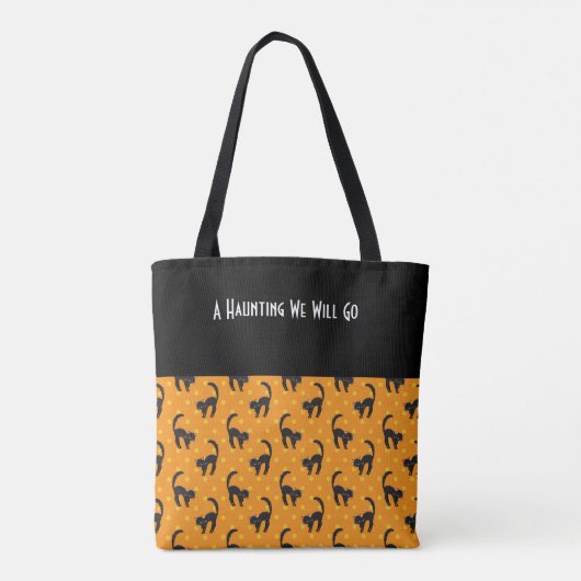 Kids Halloween Black Cats Orange Dots Name Tasche (Rückseite)
