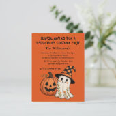 Kids Halloween Budget Pumpkin Ghost Costume Party Einladung (Stehend Vorderseite)