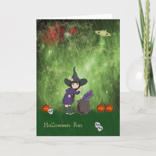 Kids Halloween Card mit Hexe und Brew Karte (Vorderseite)