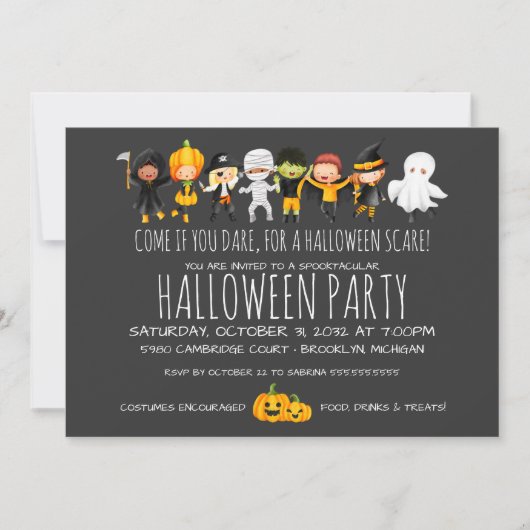 Kids Halloween Celebration Niedlich Costume Party Einladung (Vorderseite)