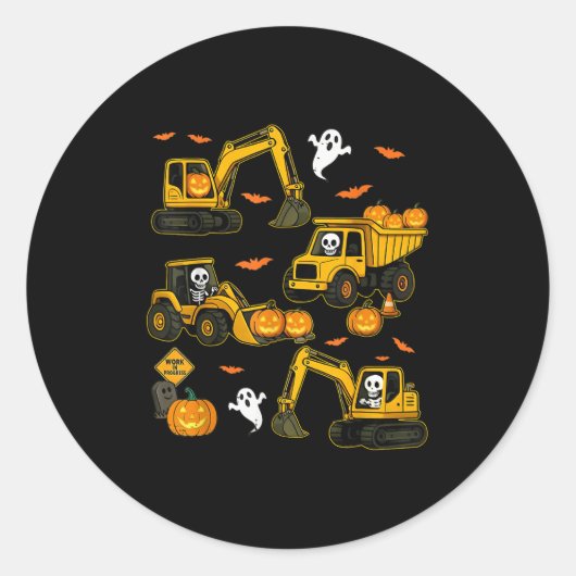 Kids Halloween Construction Trucks Costume Toddler Runder Aufkleber (Vorderseite)
