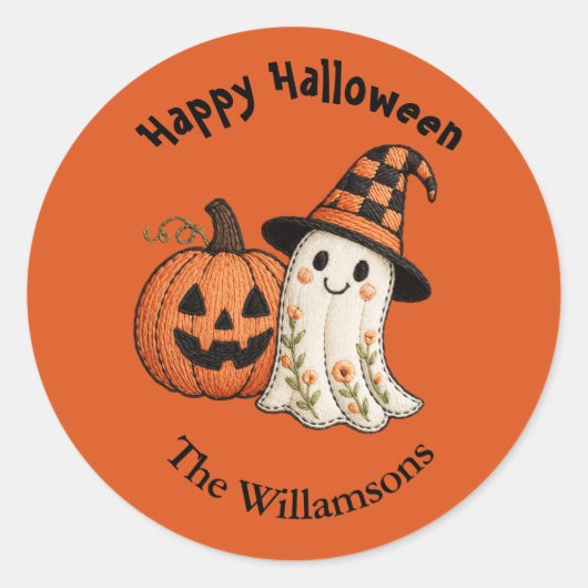 Kids Halloween Cute Ghost Pumpkin Runder Aufkleber (Vorderseite)