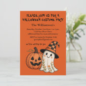 Kids Halloween Cute Pumpkin Ghost Costume Party Einladung (Stehend Vorderseite)