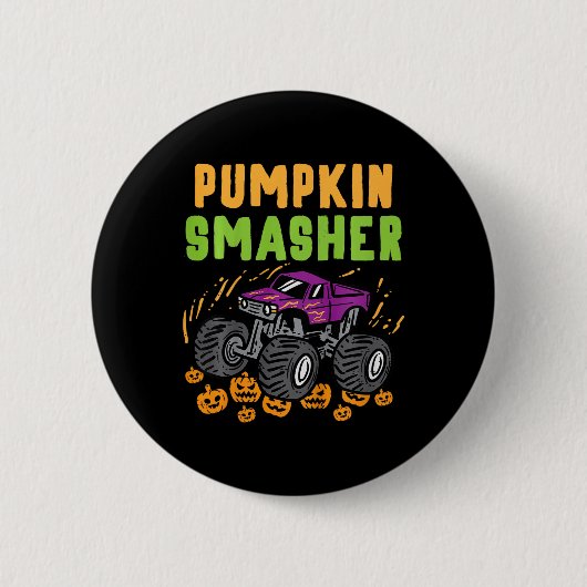 Kids Halloween Monster Truck Pumpkin Smasher Boys Button (Vorderseite)