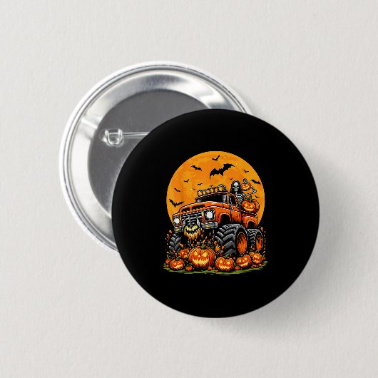 Kids Halloween Monster Truck Skeleton Pumpkin Boys Button (Vorne & Hinten)