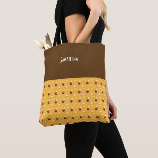 Kids Halloween Orange Candy Mais Sterne Name Tasche (Von Nahem)