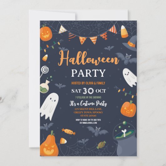 Kids Halloween-Party Pumpkins Gespenster Bats Einladung (Vorderseite)