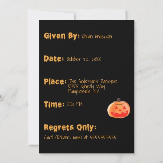 Kids Halloween Pumpkin Carving Party Einladung (Rückseite)