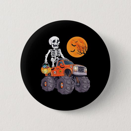 Kids Halloween Skelett Reiten Monster Truck Funny Button (Vorderseite)