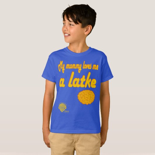 Kids' Hanukkah Shirt - "My mommy loves me a latke" (Vorne ganz)
