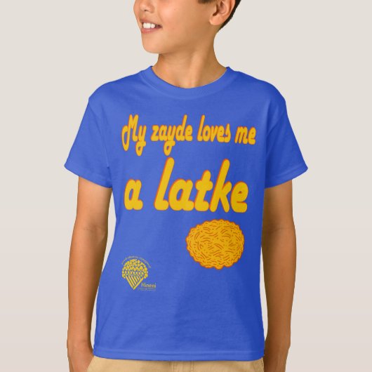 Kids' Hanukkah Shirt - "My zayde loves me a latke" (Vorderseite)