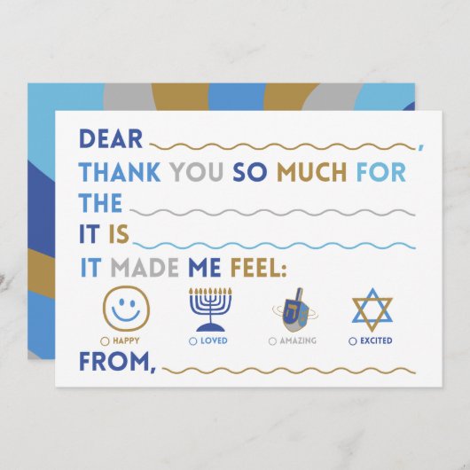 Kids Hanukkah Thank You Cards | Fill In The Blank Feiertagskarte (Vorne/Hinten)