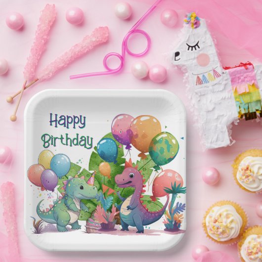Kids Happy Dino Birthday Pappteller (Party)