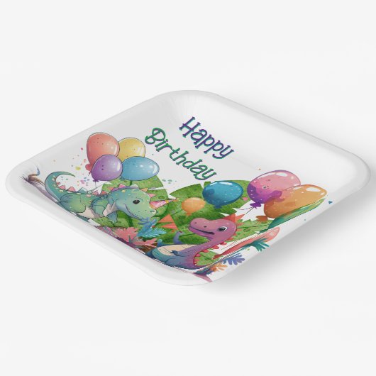 Kids Happy Dino Birthday Pappteller (Gewinkelt)