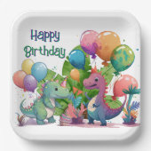Kids Happy Dino Birthday Pappteller (Vorderseite)