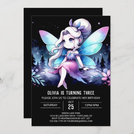 Kids Happy Fairy Birthday Einladung (Vorne/Hinten)