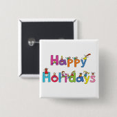 Kids Happy Holidays Stick Figure Typography Button (Vorne & Hinten)
