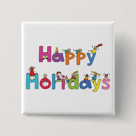 Kids Happy Holidays Stick Figure Typography Button (Vorderseite)