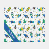Kids Happy Little Robots Fleece Blanket (Vorderseite (Horizontal))