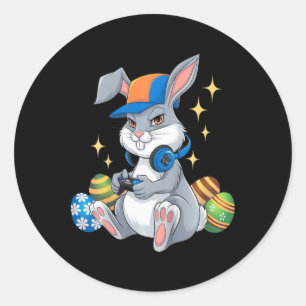 Kids Happy Ostertag Video Game Bunny Eggs Gaming Runder Aufkleber