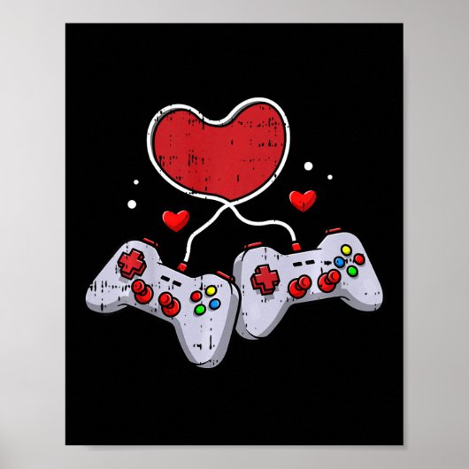 Kids Heart Video-Game Controller Valentinstag Co Poster (Vorne)