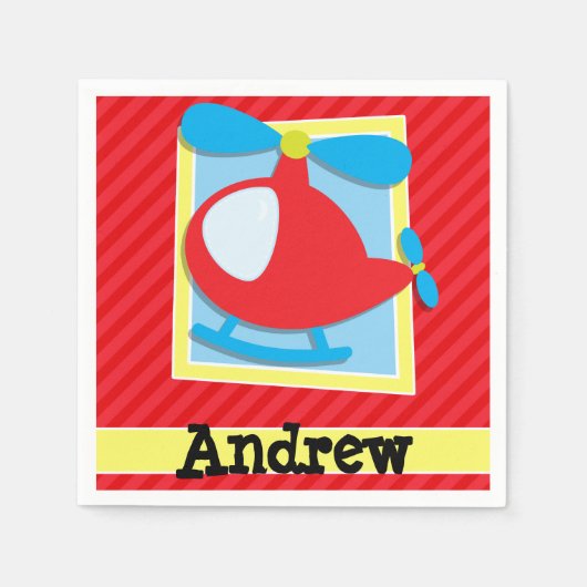 Kid's Helicopter; Scarlet Red Stripes Serviette (Vorderseite)