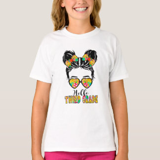 Kids Hello Third Grade Messy Bow Girls 3. Klasse  T-Shirt