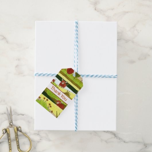 Kids Highland Cows Farm Birthday Geschenkanhänger (Mit Garn)