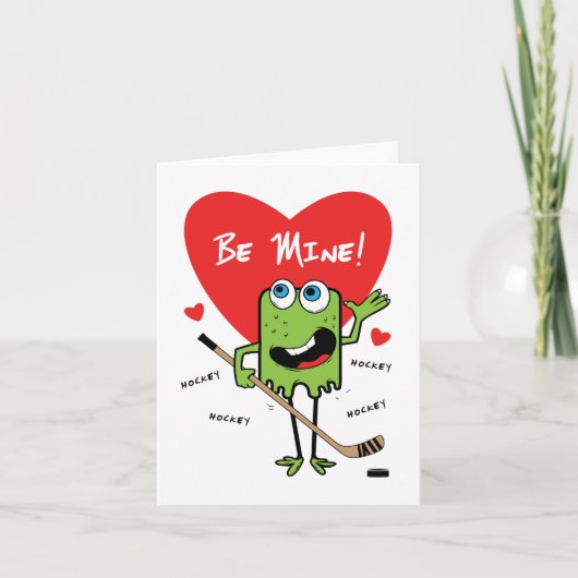 Kids Hockey Monster Valentine Card Feiertagskarte (Vorderseite)