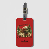 Kids Holiday Believe Christmas Train Red Vintage Gepäckanhänger (Vorderseite Vertikal)