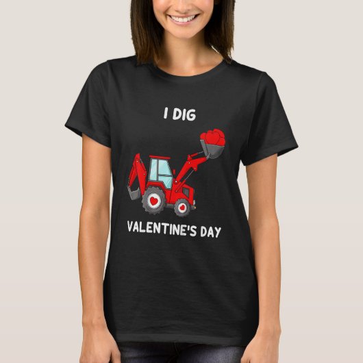 Kids I Dig Valentines Day Hearts Tractor Funny Tod T-Shirt (Vorderseite)