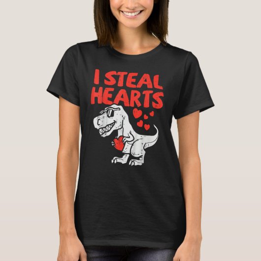 Kids I Steal Hearts Trex Dino Baby Boy Valentines  T-Shirt (Vorderseite)