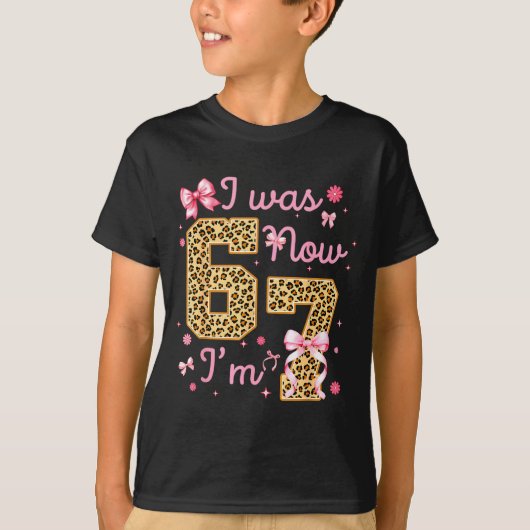 Kids I Was 6 Now I'm 7 Leopard Coquette Bow Birthd T-Shirt (Vorderseite)