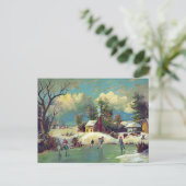 Kids Ice Skaten auf Frozen Lake Postkarte (Stehend Vorderseite)