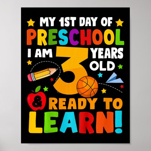 Kids I'm 3 Ready To Learn First Day Of School Pres Poster (Vorne)